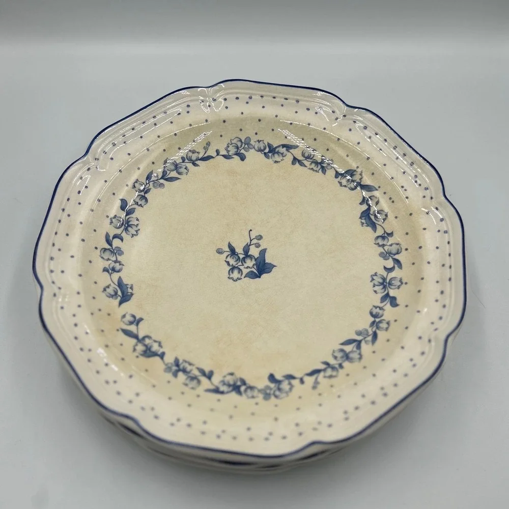 Stanhome Exclusive Rebecca Blue Floral Stoneware 14pc Plate Bowl Mug Set Korea